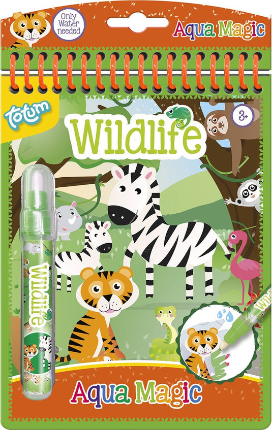 Totum junior water kleurboekje wildlife wilde dieren - herbruikbaar kleurboek aqua magic 16 x 21 cm peuter educatief speelgoed junior