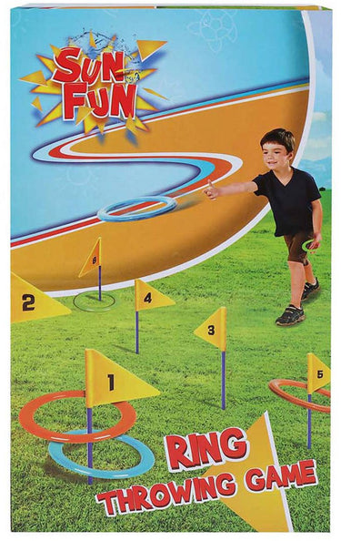 Sun fun vang- werpspel speelgoed set met 6 ringen en 6 vlaggen voor kinderen.