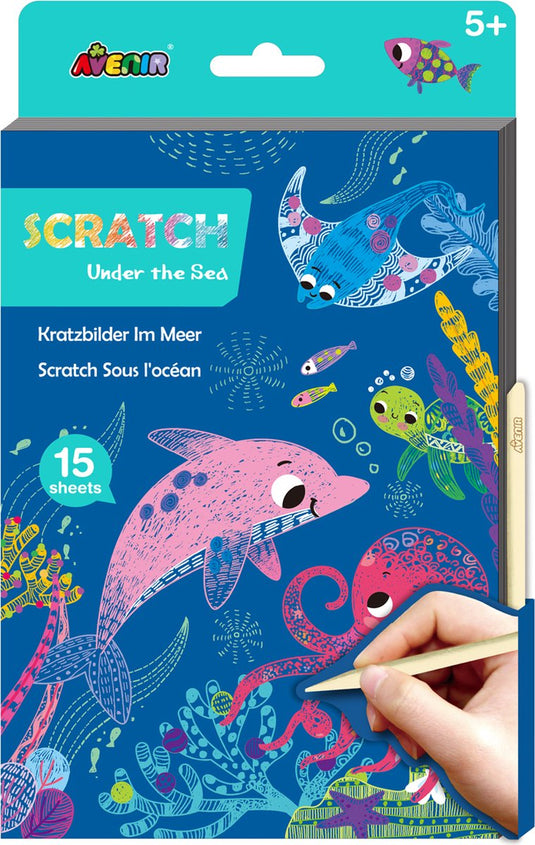 Avenir scratch art boek a5 - zeeleven - 15 pagina's - creatief spelen - 5 jaar