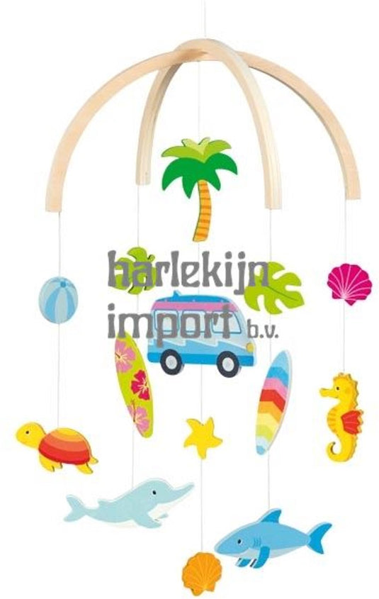 Goki mobiel - surfer van - 25x30cm - hout