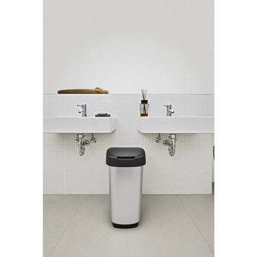 Rotho twist afvalbak met swingdesksel 25l - zilver metallic - bpa-vrij - incl 6 sticker voor diverse afvalstromen