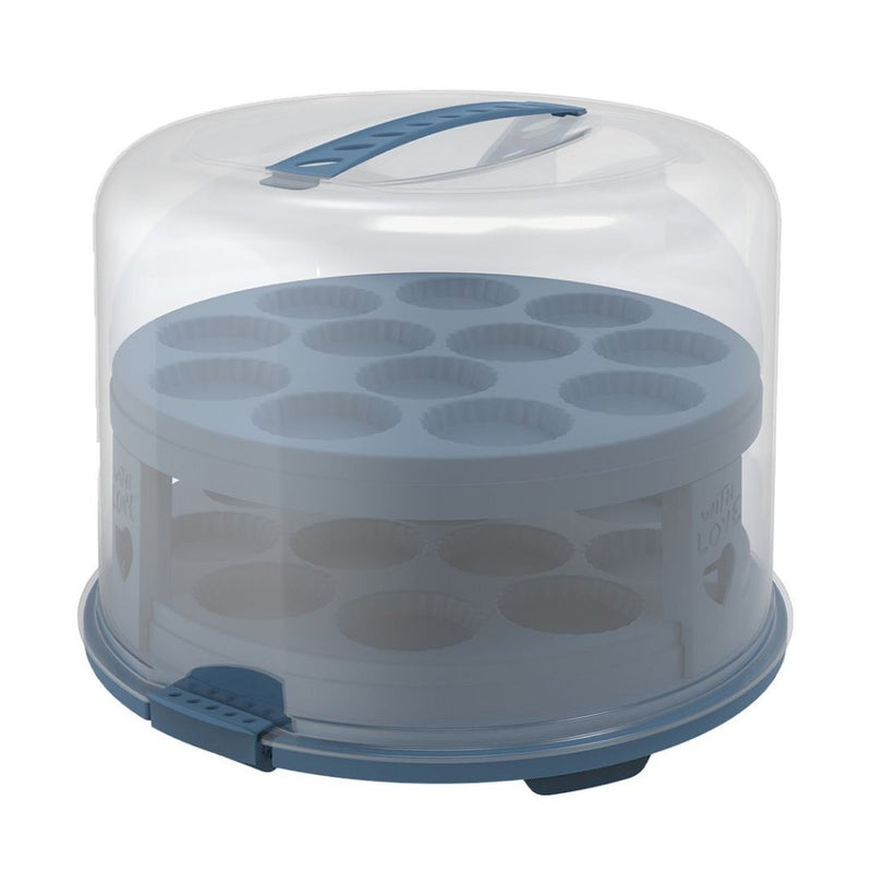 Load image into Gallery viewer, Rotho fresh taartdoos xl + cupcake-houders 35.5x34.5x26 cm horizon blauw transparant
