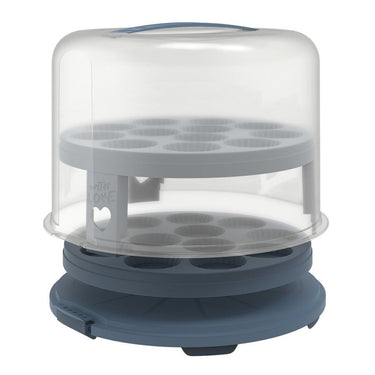 Rotho fresh taartdoos xl met trays - bpa vrij - afsluitbare clips - ook geschikt voor cupcakes - handig mee te nemen door handgreep - horizon blauw