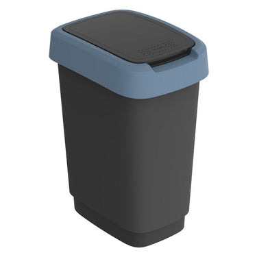 Rotho twist swing - afvalbak 10l met klapdeksel - recycling afvalverzamelaar - bpa-vrij - zwart donkerblauw