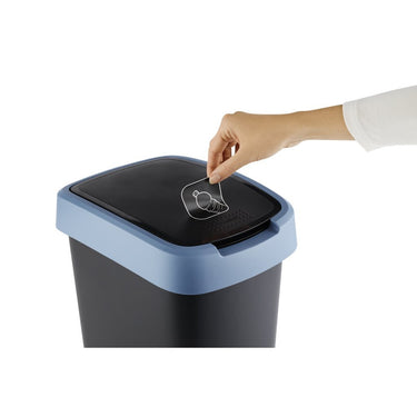Rotho twist swing - afvalbak 10l met klapdeksel - recycling afvalverzamelaar - bpa-vrij - zwart donkerblauw