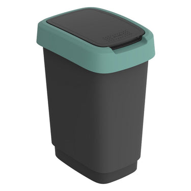Rotho twist swing - afvalbak 10l met klapdeksel - recycling afvalverzamelaar - bpa-vrij - zwart donkergroen