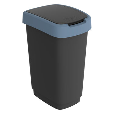 Rotho twist afvalbak met swingdesksel 25l - zwart blauw - bpa-vrij - incl 6 sticker voor diverse afvalstromen