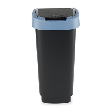 Rotho twist afvalbak met swingdesksel 25l - zwart blauw - bpa-vrij - incl 6 sticker voor diverse afvalstromen