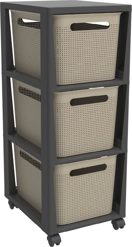 Rotho tower brisen design ladekast 3x16l met wielen cappuccino