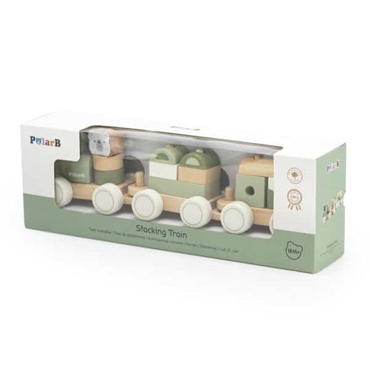 Oku polar b houten stapeltrein met 2 wagonnetjes