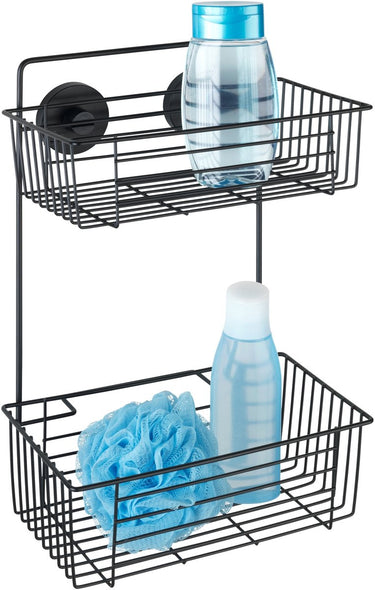 Wenko vacuum-loc wandrek 2-laags bari mat zwart 26x17x38cm - doucherek - douchemand - bevestigen zonder boren