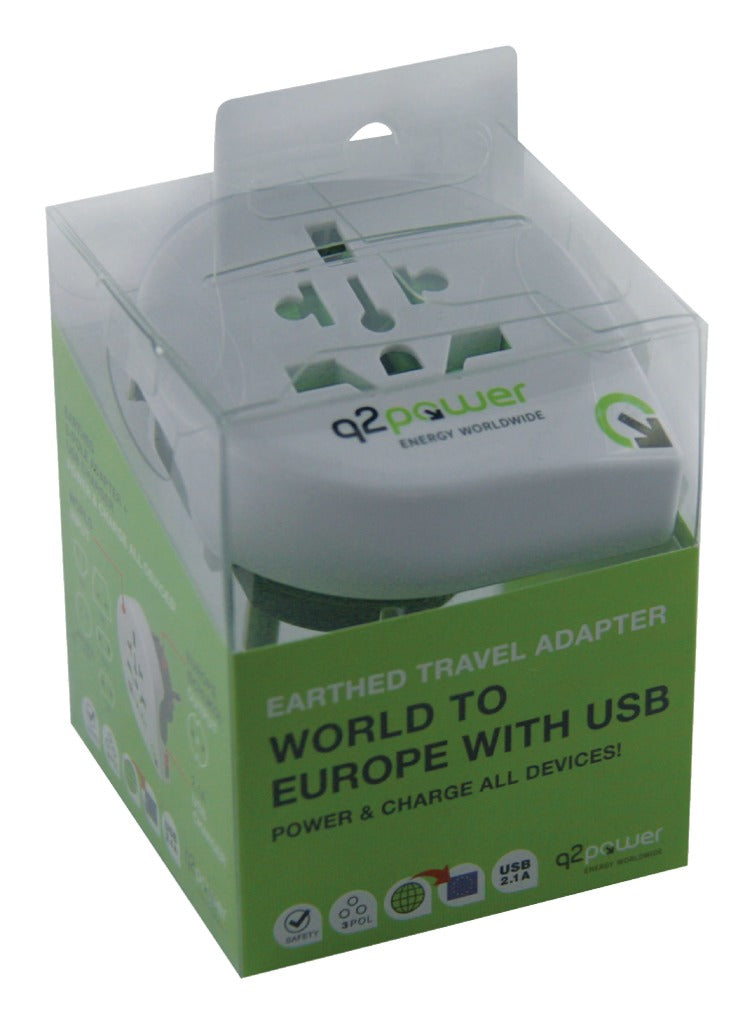 Load image into Gallery viewer, Q2 power 1.100110 reisadapter wereld-naar-europa usb geaard
