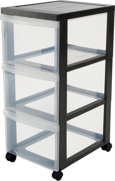 Iris design chest ladekast - 3 diepe lades - kunststof - zwart transparant