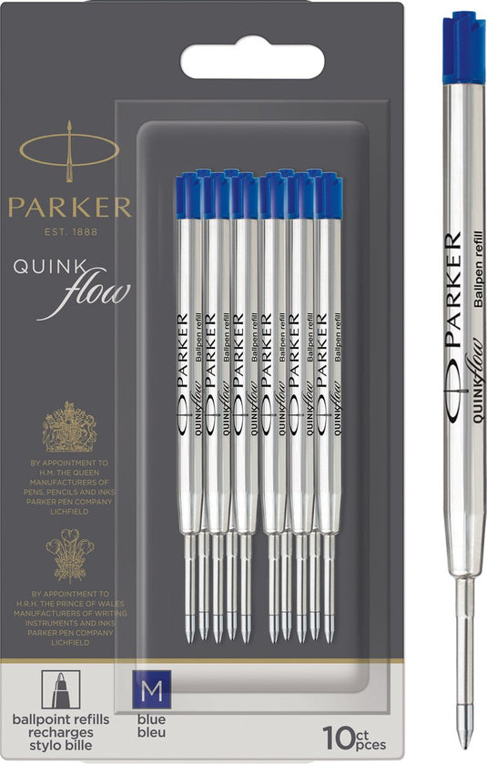 Parker balpenvulling - medium punt - blauwe quinkflow-inkt - 10 stuks