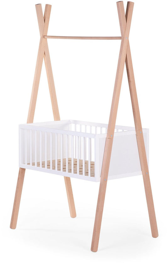 Childhome tipi wieg 50 x 90 cm met kleerstaander - 2-in-1 babybedje dat later een kledingrek in tentvorm wordt - geschikt tot 6 maanden - frame in beukenhout met panelen in spaanplaat - matras apart verkrijgbaar - ecru