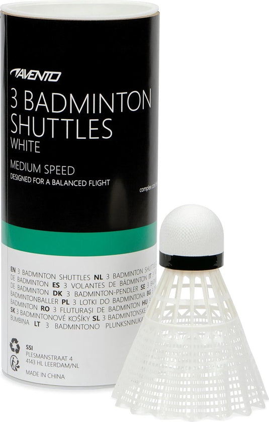 Avento 3 badminton shuttles - nylon complex kurken top - wit