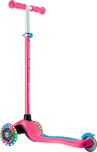 Globber 3-wiel step - primo plus lights fuchsia - roze paars - lichtgevende wielen - in hoogte verstelbaar - vanaf 3 tot 9 jaar