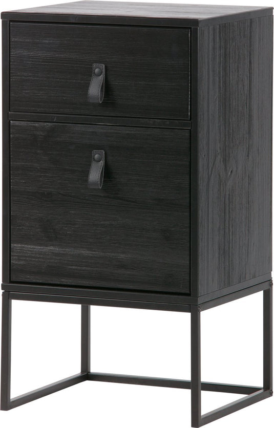 Woood zola nachtkastje incl. lade en deur - grenen - zwart - 74x40x35