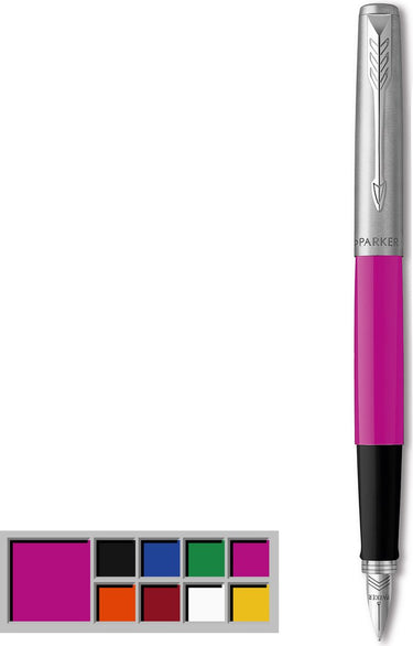 Parker jotter originals-vulpen | klassieke magenta afwerking | medium penpunt | blauwe en zwarte inkt