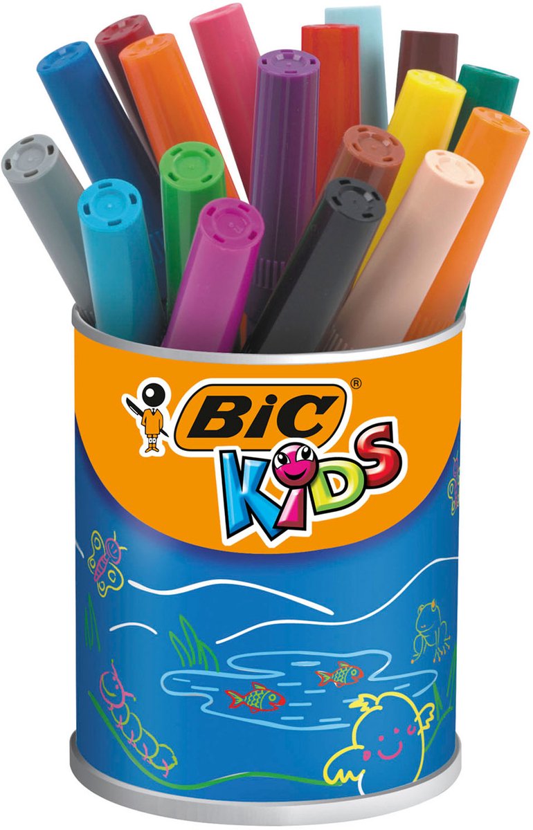 Load image into Gallery viewer, Bic kids viltstift visacolor xl ecolutions 18 stiften in een metalen pot
