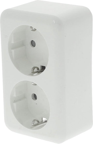 Q-link - wandcontactdoos - opbouw - dubbel stopcontact - randaarde - kinderbeveiliging - polarwit