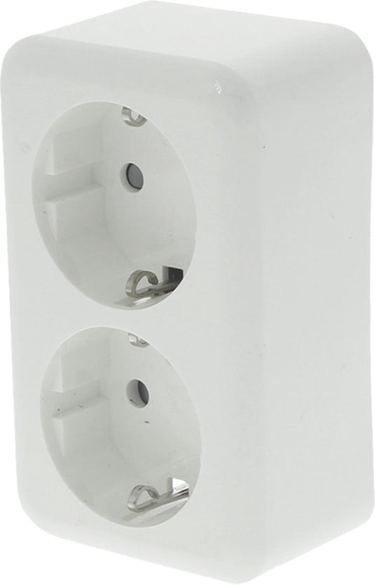 Q-link - wandcontactdoos - opbouw - dubbel stopcontact - randaarde - kinderbeveiliging - polarwit