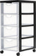 Iris easygrip chest ladekast - 4 lades x 11,25l - kunststof - zwart transparant - met wieltjes