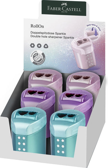 Faber-castell puntenslijper - rollon sparkle duo - display 6 stuks assorti kleur - fc-183900