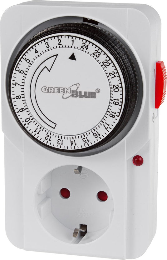 Greenblue - tijdschakelaar - timer schakelaar - type f - mechanische tijdschakelklok - 48 programma's, max. belasting 16a, ip20, gb360 f