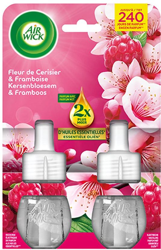 Air wick elektrische luchtverfrisser kersenbloesem framboos - navulling duo 2x19ml