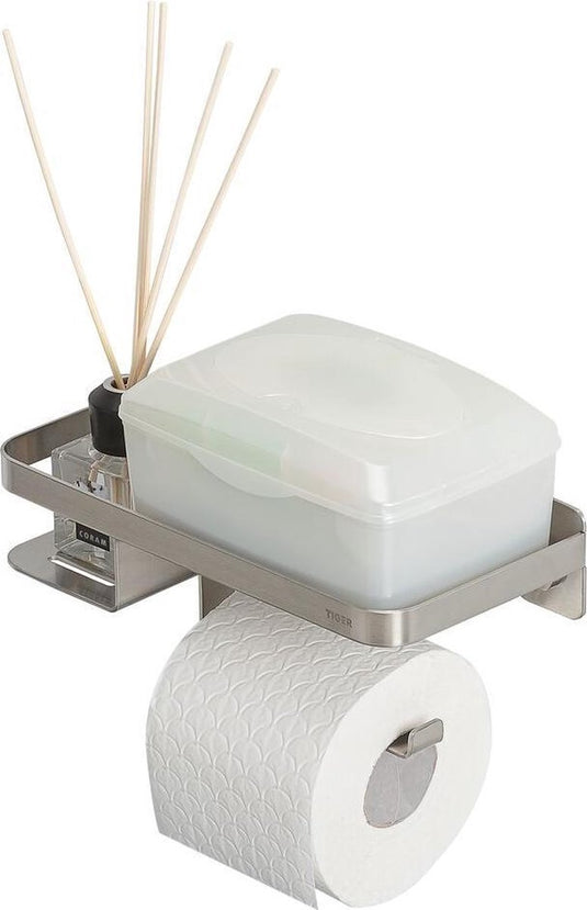 Tiger caddy - wc rolhouder met planchet 24 cm - rvs geborsteld