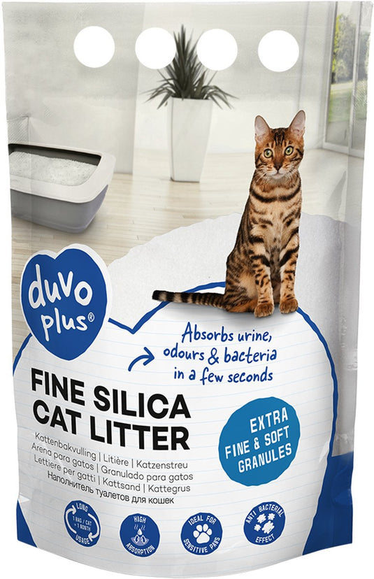 Duvo plus kattenbakvulling premium fijne silica 0.5-2mm-16l-6.08kg wit