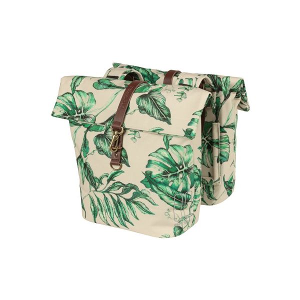 Load image into Gallery viewer, Basil Ever-Green dubbele fietstas, gerecycled PET, waterkerende vouwsluiting, unisex, fiets, sandshell beige
