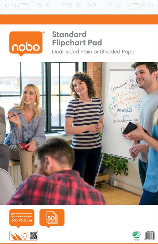Nobo standaard flipover papier op rol - 50 vellen dubbelzijdig geruit of blanco papier - 65x95cm - 70 grams