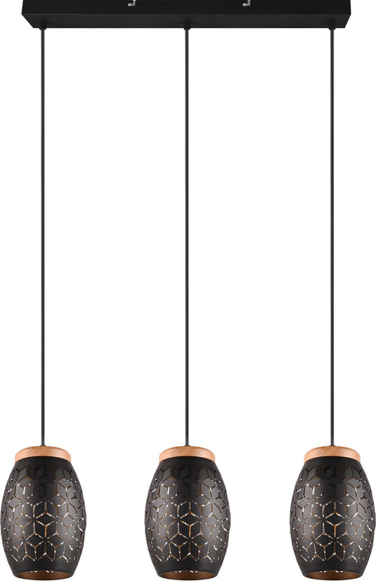 Rl live your light reality bidar - hanglamp - zwart-goud - excl. 3x e27 4 w - voetschakelaar - zwenkbaar