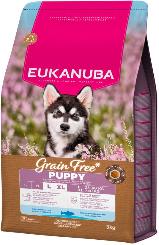 Eukanuba grain free puppy large breed zeevis - hondenvoer - 3 kg