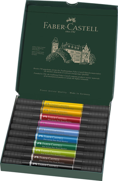 Faber-castell tekenstift - pitt artist pen - duo marker - brushmarker en fineliner - 10 stuks - fc-162010