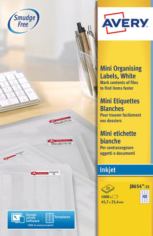 Avery inkjetetiket 45 - 7x25 - 4mm wit 25 vel 40 etiketten per vel