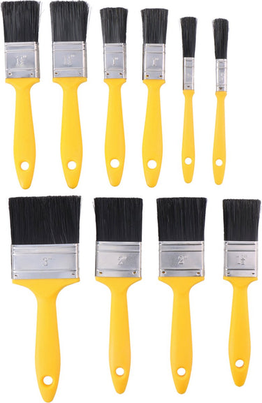 Kinzo kwastenset - set 10 platte kwasten - kleinte tot grote maten - synthetisch haar - geel