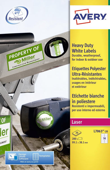 Avery white heavy duty labels - laser - l7063