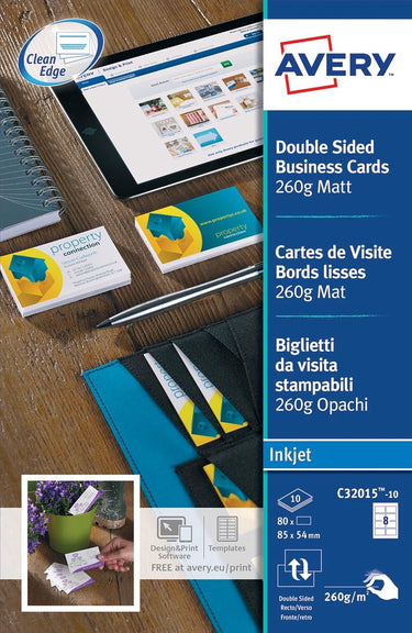 Avery visitekaarten voor inkjet quick clean mat 80 kaartjes 260 g m��