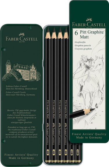 Faber-castell grafietpotloden set - pitt mat - blik 6 stuks - matzwart - fc-115207