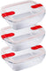 Pyrex - cook heat schaal 1,1 liter rechthoek set van 3 stuks - transparant rood