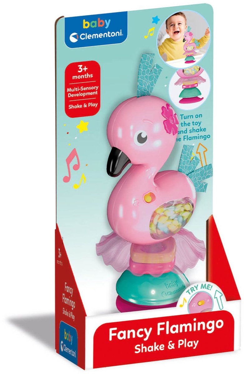 Load image into Gallery viewer, Clementoni baby schud en speel flamingo met geluid en zuignap
