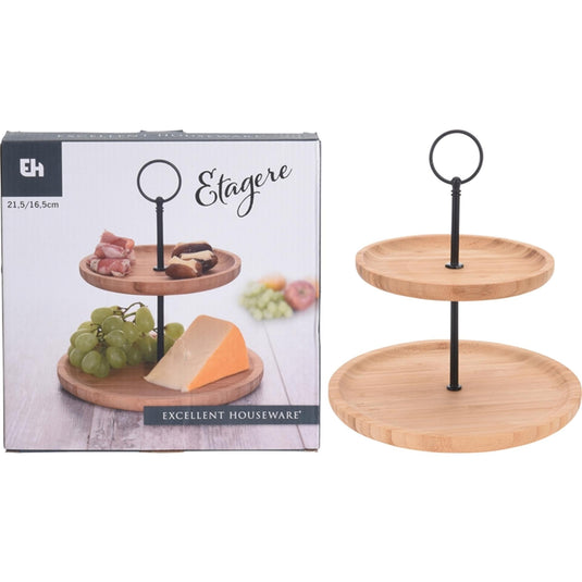 Excellent houseware etagere bamboe 2-laags dia21,5 16,5cm