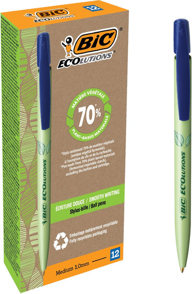 Bic balpen ecolutions media clic bio-based medium blauw | 12 stuks