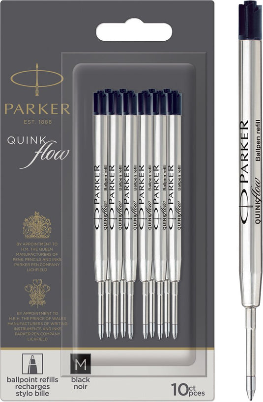 Parker balpenvulling - medium punt - zwarte quinkflow-inkt - 10 stuks