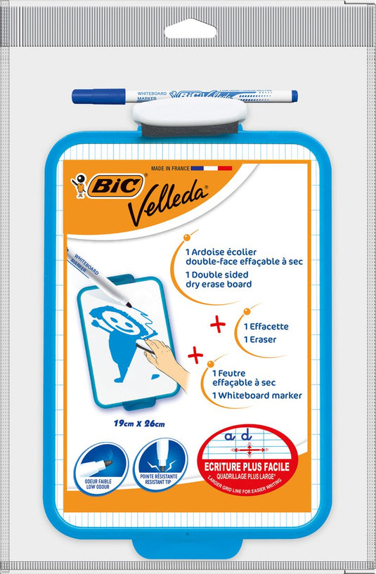 Whiteboard velleda bic dubbelzijdig incl. stift 19x26 blauw