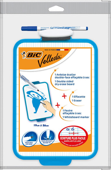 Bic whiteboard velleda dubbelzijdig incl. stift 19x26 blauw