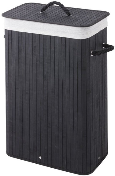 Sealskin bamboo – bamboe wasmand met deksel - wasbare katoenen waszak - handvatten - 56 liter – afmetingen 60 x 40 x 23,5 cm - zwart